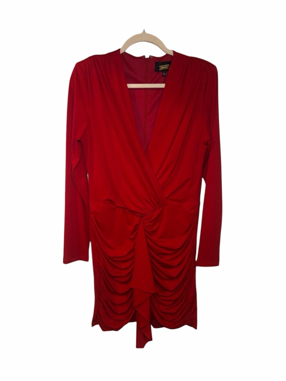 ALEXIA ADMOR Long Sleeve Ruched Mini Dress Red Size L